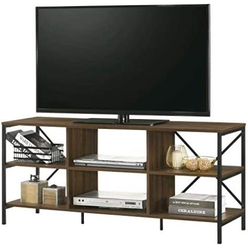 Furnitela Entertainment Center for 55 inch TV, Electronics Friendly TV Stand, Walnut Color Console Table with Storage