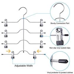 Pants Hangers, Trousers Skirt Hangers with Clips, 4 Tier Metal Hangers for Heavy Duty Ultra Thin Space Saving - 4 Pack