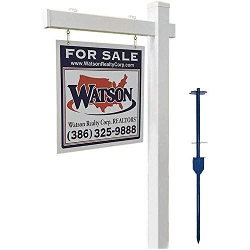 4Ever Products Vinyl PVC Real Estate Sign Post - White with Flat Cap - 5 Post