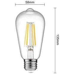 Dimmable Ascher Vintage LED Edison Bulbs, 6W, Equivalent 60W, 700lm, Warm White 2700K, ST58 Antique LED Filament Bulbs, E26 Medium Base, Clear Glass, Pack of 6