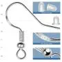 925 Sterling Silver Earring Hooks 120 PCS/60 Pairs, Ear Wires Fish Hooks, Hypo-allergenic Jewelry Findings Parts with 120 PCS Clear Silicone Earring Backs Stoppers for DIY Jewelry Making