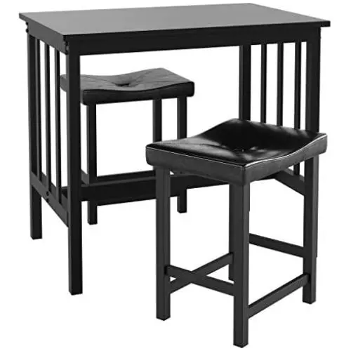Giantex 3 Piece Dining Set, Counter Height Table Set with Black Frosted Tabletop and Metal Frame for Kitchen, Bar or Apartment w/ 2 Faux Leather Backless Stools, Compact, Space-Saving Design Giantex 3 Piece Dining Set, Counter Height Table Set with Black Frosted Tabletop and Metal Frame for Kitchen, Bar or Apartment w/ 2 Faux Leather Backless Stools, Compact, Space-Saving Design