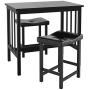 Giantex 3 Piece Dining Set, Counter Height Table Set with Black Frosted Tabletop and Metal Frame for Kitchen, Bar or Apartment w/ 2 Faux Leather Backless Stools, Compact, Space-Saving Design