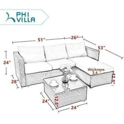 PHI VILLA Outdoor Sectional Rattan Sofa - Wicker Patio Furniture Set (Blue)