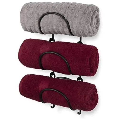 Wallniture Solid Wrought Iron Metal Towel Rack Holder - Wall Mount Rustic Home Decor - Bathroom Organizer Black Set of 3 (Curved Finish) Wallniture Solid Wrought Iron Metal Towel Rack Holder - Wall Mount Rustic Home Decor - Bathroom Organizer Black Set of 3 (Curved Finish)