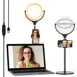 Selfie Ring Light for Laptop Computer,Yoozon LED Desk Ring Light with Adjustable Phone Holder&Metal Stand for Video Conference Lighting,Zoom Call Meeting,Webcam Chat,Makeup,Live Streaming,YouTube