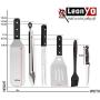 Leonyo Griddle Accessories Set of 6, Heavy Duty Stainless Steel Metal Spatula - Grilling Teppanyaki Spatula for Flat Top BBQ Cooking, Riveted Handle, Dishwasher Safe, Hanging Hooks Attached