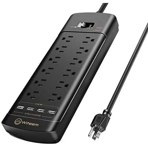 Power Strip,Witeem Surge Protector with 12-Outlet (1875W/15A,4360Joules) and 4 USB Charging Ports (5V/6A,30W),6Ft Extension Cord,Wall Mountable Overload Protection Outlet for Home & Office, Black