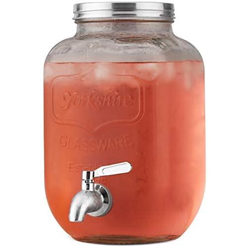 1 Gallon Glass Beverage Dispenser with Metal Spigot - Yorkshire Mason Jar Glassware with Wide Mouth Metal Lid - Great for Sun Tea, Iced Tea, Kombucha Fermenting, Juice, Beer, Wine and Liquor