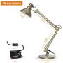 LEPOWER Metal Desk Lamp, Adjustable Goose Neck Architect Table Lamp with On/Off Switch, Swing Arm Desk Lamp with Clamp, Eye-Caring Reading Lamp for Bedroom, Study Room &Office (Brass)