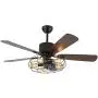 Retro Industrial Ceiling Fan Light 52 Inch 5-Lights E27 Fixture for Restaurant Living Room Bedroom Create Iron Cage Rustic Style (52'' Retro Industrial) (Retro Industria Cage) Retro Industrial Ceiling Fan Light 52 Inch 5-Lights E27 Fixture for Restaurant Living Room Bedroom Create Iron Cage Rustic Style (52'' Retro Industrial) (Retro Industria Cage)