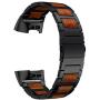 LDFAS Wood Band Compatible for Fitbit Charge 4/3 Bands, Red Sandalwood Stainless Steel Replacement Metal Watch Women Men Strap Compatible for Fitbit Charge 4/3 Smartwatch, Black