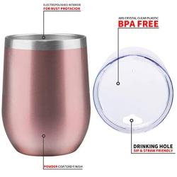 MUCHENGHY 12 oz Stemless Wine Glass Tumbler with Lid Stainless Steel Double Wall Vacuum Insulated Travel Cup (Rose Gold-1 pack)