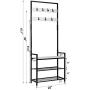 HOMEKOKO Entryway Hall Tree Storage Shelf, Coat Rack Shoe Bench, Wood Look Accent Furniture with Metal Frame, 3 in 1 Design