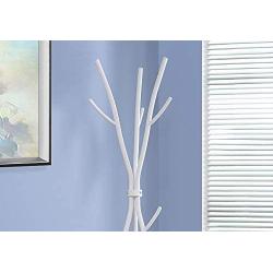 Monarch Specialties Coat Rack - Coat Tree with 8 Hooks, Hammered Metal 74'' H (White)