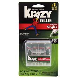 Krazy Glue, All Purpose Super Glue, Fine Tip, Singles (0.5 g), 4 Count (KG582)