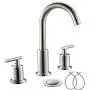 3 Hole 8 inch 2 Handles Brushed Nickel Widespread Bathroom Faucets with Valve And Metal Pop-Up Drain Assembly By Phiestina, WF003-1-BN