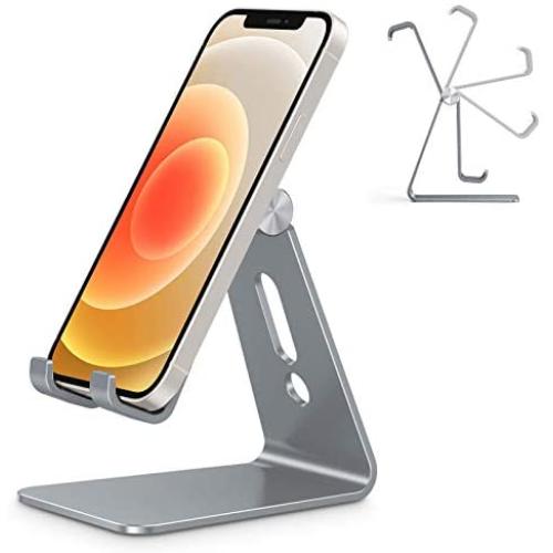 Adjustable Cell Phone Stand, OMOTON C2 Aluminum Desktop Phone Holder Dock Compatible with iPhone 11 Pro Max Xs XR 8 Plus 7 6, Samsung Galaxy, Google Pixel, Android Phones, Grey