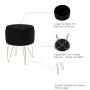 Wimarsbon Modern Storage Ottoman, Round Velvet Footstool with Removable Lid, Golden Metal Legs Vanity Seat-Black
