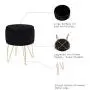 Wimarsbon Modern Storage Ottoman, Round Velvet Footstool with Removable Lid, Golden Metal Legs Vanity Seat-Black