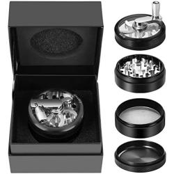 Hand Spice Herb Grinder Unbreakable Aluminum Grinder for Herb and Spice Lightweight for Easy Storage and Carrying 4 Parts (black)