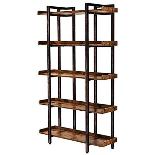 Rolanstar Bookshelf Bookcase, 5-Tier 6 Foot Etagere Bookshelf, Metal and Wood Industrial Bookshelf, Free Standing Open Storage Display Shelves Organizer