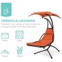 Best Choice Products Outdoor Hanging Curved Steel Chaise Lounge Chair Swing w/Built-in Pillow and Removable Canopy, Orange