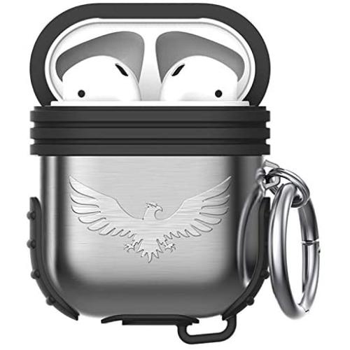Lauzq Metal Airpods Case,Hard Case Cover Full Protective Skin Cover Shockproof Compatible Airpods 1&2 Charging Case(Not for Wireless Charging),Dual-Layer Silicone & Anti-Lost Keychain