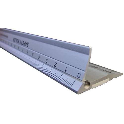 RULER, New Design 30 cm (12 Inch) Metal Craft Safety Ruler,Light Weight with Folding Safety Guard.Use with Rotary Cutter,Stanley or Xacto. For Paper,Leather,Fabric,Quilting,Scrap booking,Art,Office.