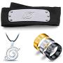 5PCS Cosplay Adjustable Metal Leaf Village Headband Ninja Uchiha Sasuke Kakashi Set Ring Necklace