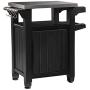 Keter Unity Portable Outdoor Table and Storage Cabinet with Hooks for Grill Accessories-Stainless Steel Top for Patio Kitchen Island or Bar Cart, Dark Grey