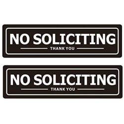 No Soliciting Sign for Door - Metal Signs for House Business and Office Wall - Weather Resistant Aluminum with Strong Self Adhesive (2 Pack, Black 7×2 inches)