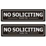 No Soliciting Sign for Door - Metal Signs for House Business and Office Wall - Weather Resistant Aluminum with Strong Self Adhesive (2 Pack, Black 7×2 inches)