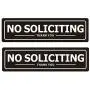 No Soliciting Sign for Door - Metal Signs for House Business and Office Wall - Weather Resistant Aluminum with Strong Self Adhesive (2 Pack, Black 7×2 inches)