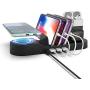 Imguardz 5 in 1 Charging Station for Multiple Devices, Multi Charger Docking Stand with Wireless Charging 3 USB Port Compatible with iPhone 12/11/AirPods/iPad/iWatch/Android Phone, Black