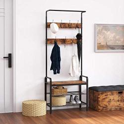 IRONCK Industrial Hall Trees with Bench and Coat Racks, 3-in-1 Hall Tree Entryway Storage Shelf, Accent Furniture with Metal Frame, Easy Assembly, Rustic Brown