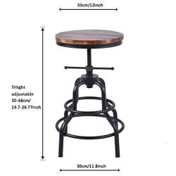 Topower American Antique Industrial Design Metal Adjustable Height Bar Stool Chair Kitchen Dining Breakfast Chair Natural Pinewood Industrial Style (Black 2pcs)