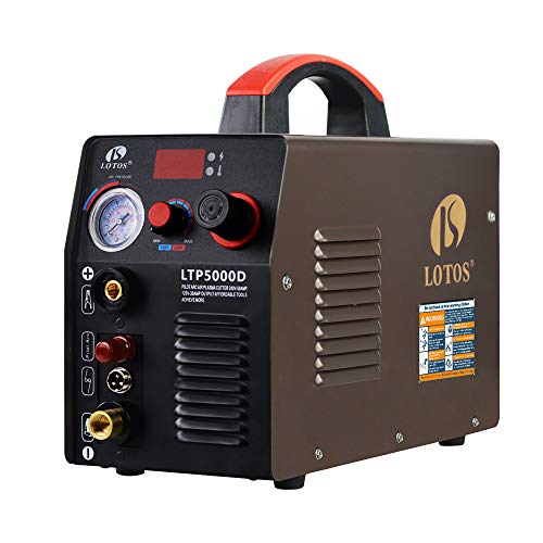 Lotos LTP5000D 50Amp Non-Touch Pilot Arc Plasma Cutter, Dual Voltage 110V/220V, 1/2 Inch Clean Cut, Brown