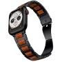 LDFAS Compatible for Apple Watch Band 44mm 42mm, Natural Wood Red Sandalwood Stainless Steel Metal Strap for iWatch Bands Compatible for Apple Watch SE, Apple Watch Series 6/5/4/3, Black