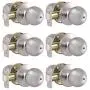 Probrico Privacy Door Knobs Interior with Lock Round Ball Shape Satin Stainless Door Handles Bedroom Bathroom Keyless Door Locksets, 6 Pack