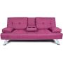 NOUVCOO Futon Sofa Bed Modern Linen Upholstered Couch, Convertible Folding Recliner Lounge Futon Couch with 2 Cup Holders/Armrest/Metal Legs for Living Room, Home Furniture, School Dormitoryl, Purple