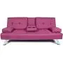 NOUVCOO Futon Sofa Bed Modern Linen Upholstered Couch, Convertible Folding Recliner Lounge Futon Couch with 2 Cup Holders/Armrest/Metal Legs for Living Room, Home Furniture, School Dormitoryl, Purple NOUVCOO Futon Sofa Bed Modern Linen Upholstered Couch, Convertible Folding Recliner Lounge Futon Couch with 2 Cup Holders/Armrest/Metal Legs for Living Room, Home Furniture, School Dormitoryl, Purple