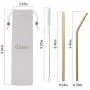 18 Piece Gold Stainless Steel Straws, 8.5  Reusable Drinking Straws,with Portable pouch,Suitable for wine and cold drinks (8 Straight/8 Bent/2 Brushes)