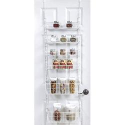 Smart Design Over The Door Adjustable Pantry Organizer Rack w/ 6 Adjustable Shelves - Large 58 Inch - Steel Construction w/ Hooks & Screws - for Cans, Food, Misc. Item - Kitchen [White]