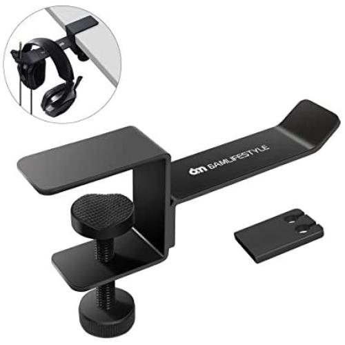 Headphone Headset Stand Holder, 6amLifestyle Universal Metal Gaming Headphones Hanger Mount Under Desk Hook Clip with Adjustable Clamp for All Headsets, Black（Patented）