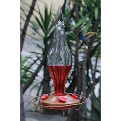 Hummingbird Feeder Durable Metal & Bottle Antique Glass Attract More Hummers to Your House & Outdoor Garden Features 4 Red Flower Feeding Ports It Has 13 Ounces Capacity