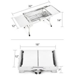 ColourTree Stainless Steel Portable Travel Folding Barbecue BBQ Charcoal Grill with Legs - Silver Chrome, Lightweight, Foldable - for Camping, Picnic, Outdoor - 32''L x 12W x 14''H, (Silver)