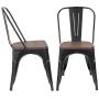 JUMMICO Metal Dining Chair Stackable Industrial Vintage Kitchen Chairs Indoor-Outdoor Bistro Cafe Side Chairs with Back and Wooden Seat Set of 4 (Gold Black)