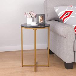 Mecor Modern Round Side End Accent Table with Faux Marble Table Top and Gold Metal Frame, Beside Sofa Table Nightstand for Living Room Bedroom, Easy to Assemble, Black