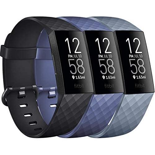 Pack 3 Silicone Bands for Fitbit Charge 4 / Fitbit Charge 3 / Charge 3 SE Replacement Wristbands for Women Men Small Large(Without Tracker) (Large: for 7.1''-8.7'' Wrists, Black+Navy Blue+Slate Grey)